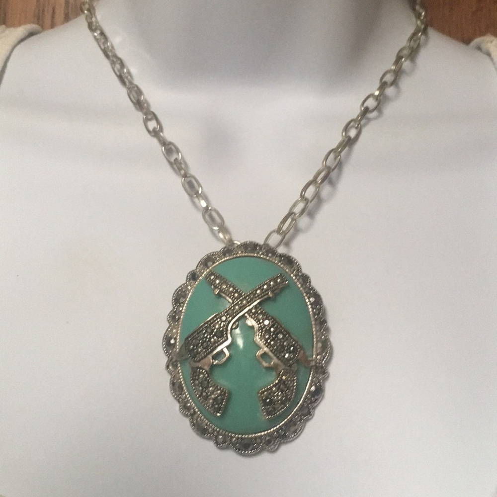 Western Rhinestone Pistols Pendant for necklace - Picture 7 of 14
